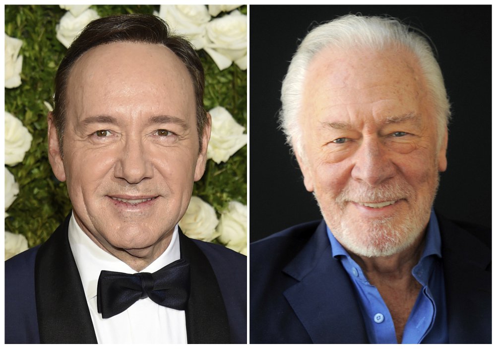 This combination photo shows Kevin Spacey at the Tony Awards in New York on June 11, 2017, left, and  Christopher Plummer during a portrait session in Beverly Hills, Calif. on July 25, 2013. Spacey is getting cut out of Ridley Scott's finished film "All the Money in the World" and replaced by Christopher Plummer just over one month before it's supposed to hit theaters. People close to the production who were not authorized to speak publicly say Plummer is commencing reshoots immediately in the role of J. Paul Getty. (AP Photo)