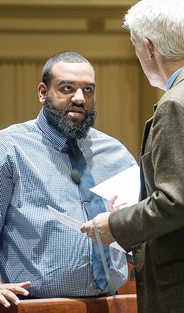 Spencer Emerson appears in Androscoggin County Superior Court in Auburn on Thursday afternoon. (Andree Kehn/Sun Journal)