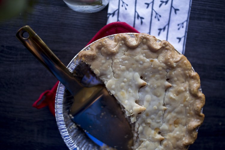 A tourtiere, or pork pie, made by Precille Boisclair at West Street Market in Biddeford.