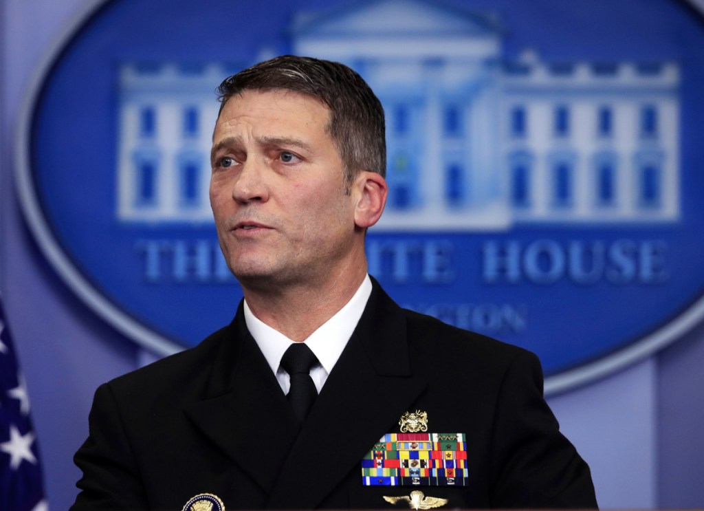 White House physician Dr. Ronny Jackson speaks to reporters Tuesday during the daily press briefing in the Brady press briefing room at the White House, in Washington.