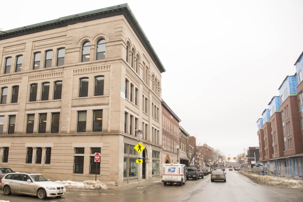 The Portland Pie Co. has signed a lease with Colby College to occupy ground floor space in the Hains Building, on the left, at the corner of Main and Appleton streets and across Main Street from Colby's new residential complex, the key piece in Waterville's downtown revitalization.