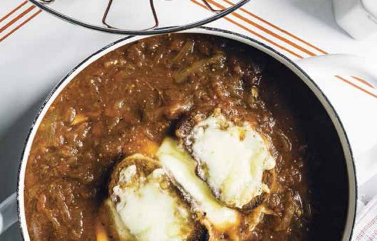 They must use really large serving crocks at Poole's because this recipe for caramelized onion-tomato soup makes way more than six servings, our cookbook reviewer notes.