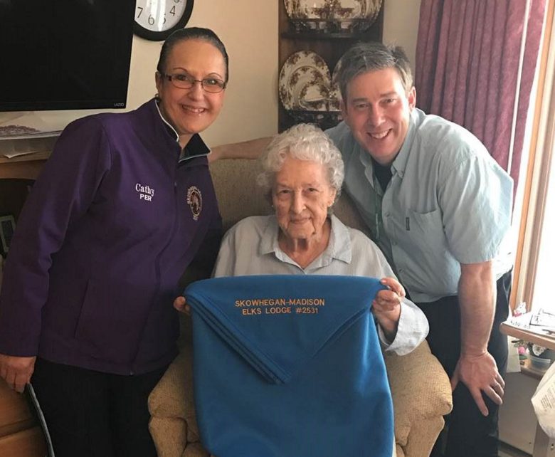 Kathy Voisine of the Elks, left, with Cedar Ridge Resident Joyce Bishop and Recreation Director Jamie Doiron.