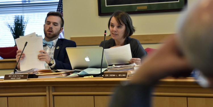 Joint Legislative Committee members House Chair Rep. Ryan Fecteau and Sen. Shenna Bellow question people who testified on an unemployment bill LD 1770 during a hearing in Augusta on Feb.27. Bellows acknowledged on Friday that legislators, including those who sit on the Committee on Labor, Commerce, Research and Economic Development, have not heard from the labor department regarding the charges made public recently. The committee meets again at 1 p.m. Tuesday in the Cross Building in Augusta.