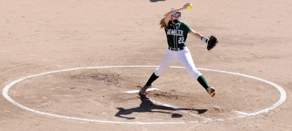 Delivery time: Winthrop pitcher Layne Audet delivers during the Class C South championship game last season at St. Joseph's College in Standish.