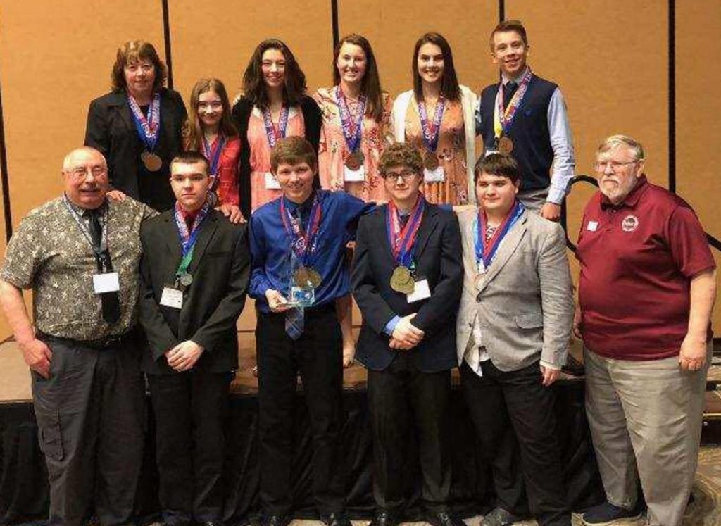 Front, from left, are Coach Scott Foyt, Gerard Boulet, Dylan Goff, Jaryd Bates, Chris Dumont and Maine State Director David Heckman. Back, from left, are Coach Cathy Foyt, Rhayna Poulin, Kaitlin Hunt, Natalie Grandahl, Amber Currie and Ed Zuis.