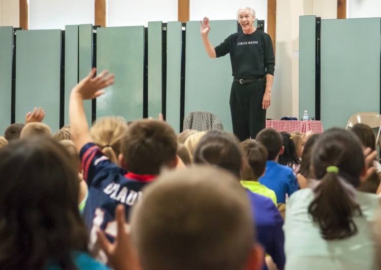 Michael Trautman performs in front of students Oct. 20, 2017, at Pittston Consolidated School, where officials are awaiting a portable classroom building to accommodate students from Randolph.