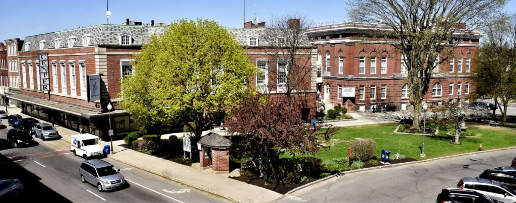 Castonguay Square, shown Wednesday, is a green oasis in downtown Waterville beside City Hall and The Center. Waterville Creates! has been awarded a $75,000 grant from the National Endowment for the Arts to plan a redesign of the square with the city, Colby College and the public starting this fall.