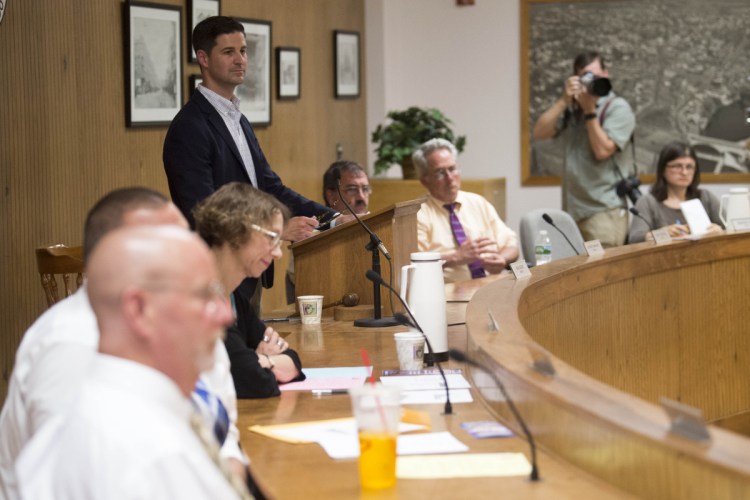 Mayor Nick Isgro presides over a council meeting Tuesday in the City Council chamber at The Center in Waterville. The council approved a $41.9 million municipal and school budget for 2018-19 in a second and final vote. Isgro says he will veto anything above a 3 percent tax increase, and this budget represents an 8.3 percent increase. Isgro has been asked what he would cut to bring the tax rate down but has said that is not part of his job as mayor.