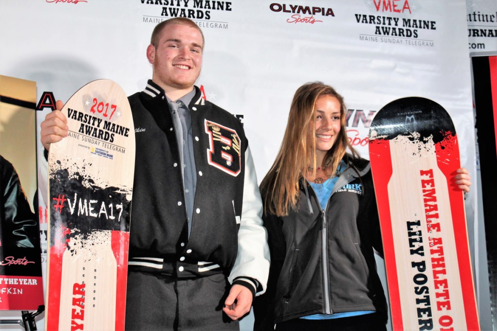 Austin Lufkin of Brewer and Lily Posternak of York won Athlete of the Year honors at the 2017 Varsity Maine Awards. This year's event will be held Tuesday night.