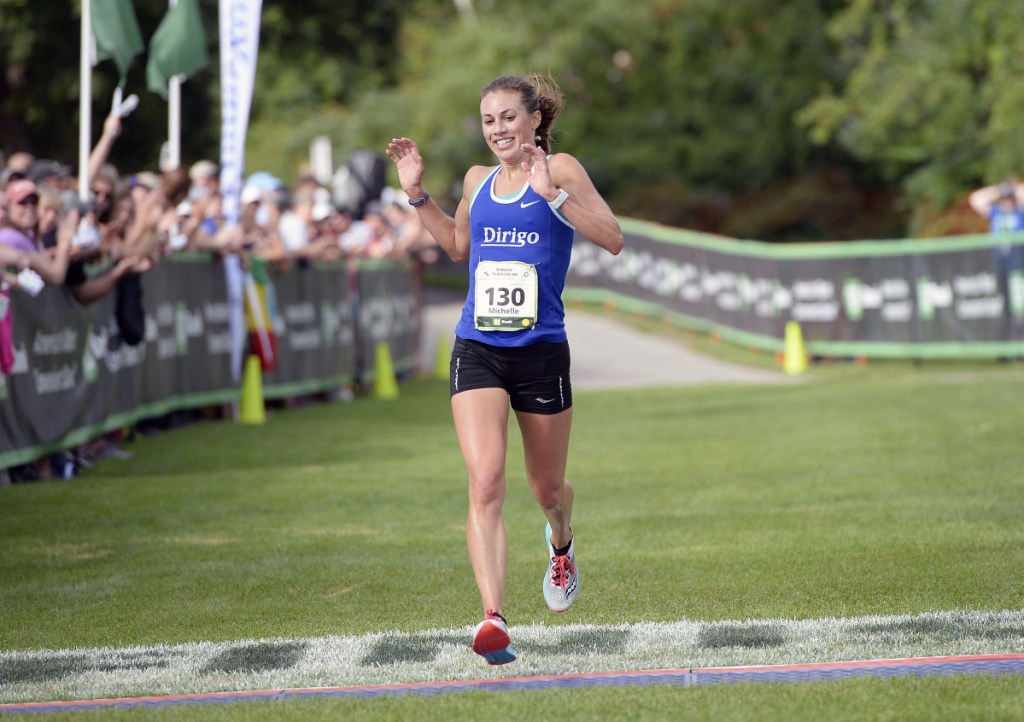 Portland's Michelle Lilienthal won the Maine women's title at the 2018 TD Beach to Beacon 10K on Saturday in Cape Elizabeth. (Staff photo by Shawn Patrick Ouellette/Staff Photographer)