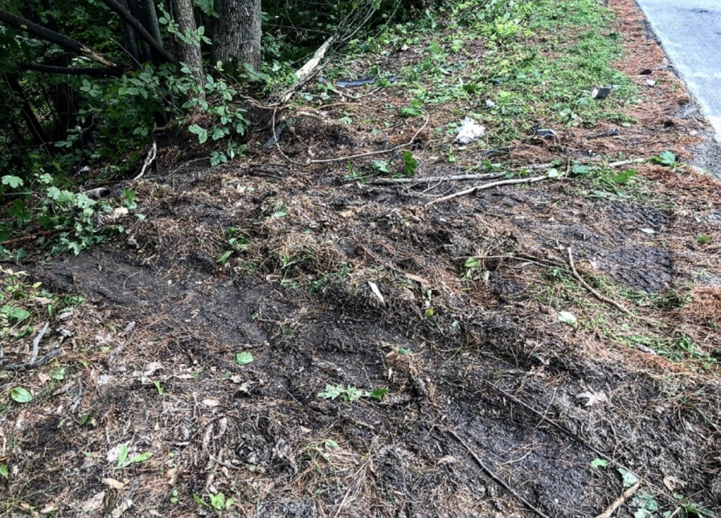 Tire marks can be seen Sunday afternoon on the side of Augusta Road in Winslow, where a fatal crash had taken place early that morning. Gabe Stuart, 52, of Waterville, was pronounced dead at the scene by medical personnel. Police have yet to determine the accident's cause.