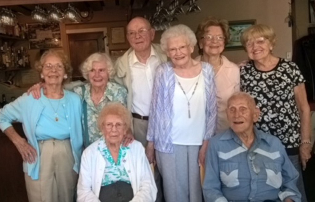 Sitting in the front row from left are June Buford Plummer and Earl Brown. Standing from left are Iona Stetson Steward, Norma Richards LeBlanc, Paul Dumont, Cynthia McGowan Hill, Gladys Staniski LaRochelle and her twin sister Mary Staniski Bess. All pictured currently reside in Maine except Cynthia Hill who resides in Connecticut and Gladys LaRochelle who lives in Texas.