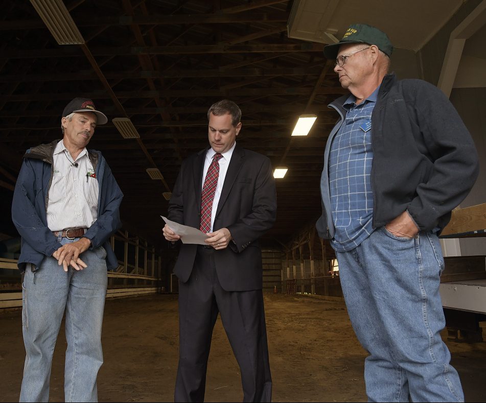 Litchfield Farmer's Club President Charlie Smith, left, attorney Kevin Sullivan and Vice President Dick Brown asserted Aug. 22 the organization's former treasurer, Ryan Beaudette, stole thousands of dollars from the club, which runs the Litchfield Fair. The fair is scheduled to open Sept. 7.