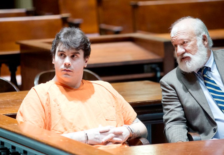 Luke Blair, left, appears in Androscoggin County Superior Court with his attorney, William Baghdoyan, in Auburn on Monday morning. 