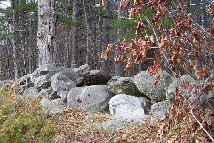 A tumbledown stone wall in Troy in November.