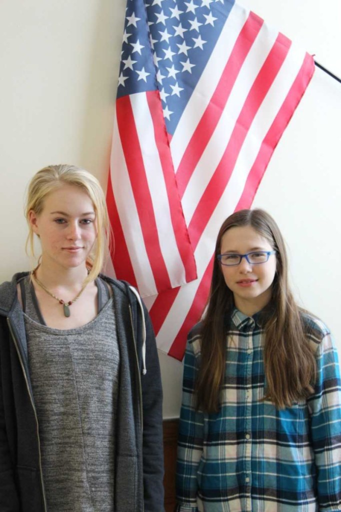 Patriot's Pen contest winnter were Hailey Welch, left, and Carli Frigon.