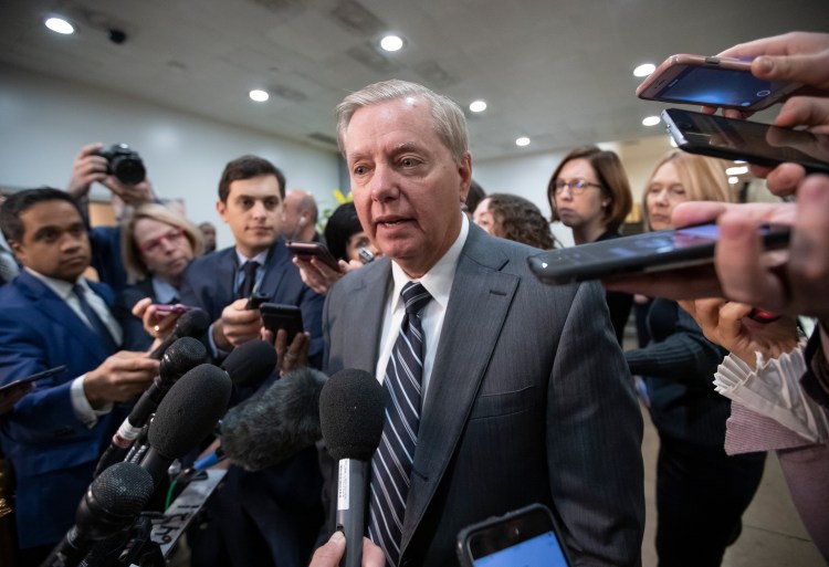 Sen. Lindsey Graham, R-S.C., chairman of the Subcommittee on Crime and Terrorism, speaks to reporters Tuesday after a closed-door security briefing by CIA Director Gina Haspel on the slaying of Saudi journalist Jamal Khashoggi and involvement of the Saudi crown prince, Mohammed bin Salman, at the Capitol in Washington. Graham said there is "zero chance" the crown prince wasn't involved in Khashoggi's death. 