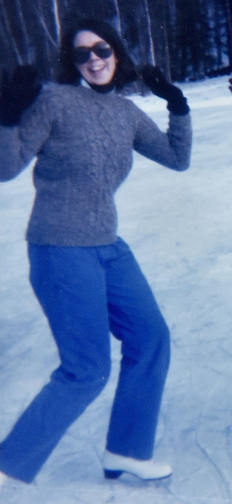 Amy Calder skating on a pond in Massachusetts.