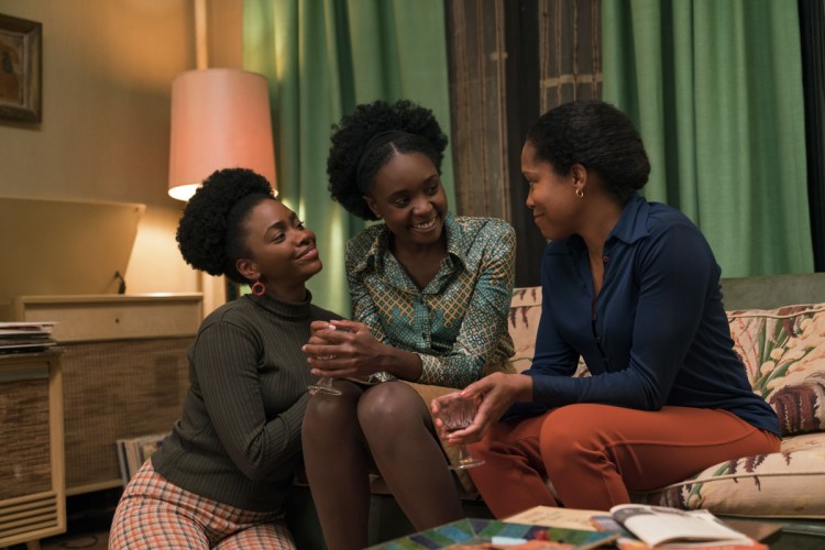 Teyonah Parris as Ernestine, left, with KiKi Layne as Tish, and Regina King as Sharon star in Barry Jenkins' "If Beale Street Could Talk," an Annapurna Pictures release.