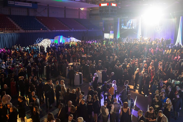 The crowd gathers at the Augusta Civic Center on Friday night for Gov. Janet Mills' inaugural celebration.