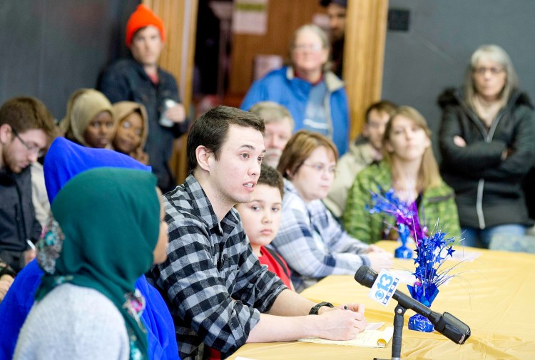 Ben Chin of Lewiston speaks during a community dialogue on racism and sexism at St. Mary's Nutrition Center in Lewiston on Saturday. Chin announced that he would not be running for Lewiston mayor in November. (Sun Journal photo by Daryn Slover)