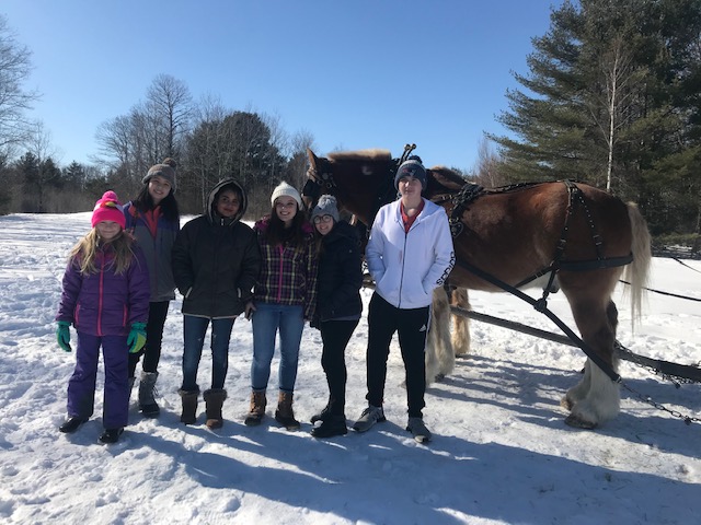 From left are Nina Keithan, of Cornville, and host sister Atima kunajutikul from Thailand; Amisha Choudhary, from India, who lives in Farmington; Clara Jewell, of Skowhegan, with host sister Aurora Tedesco, from Italy; and American brother Bryce Jewell, of Skowhegan.