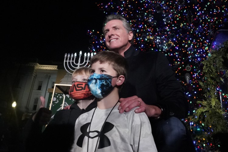 California Gov. Gavin Newsom on Thursday at a tree lighting ceremony in Sacramento.

